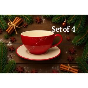 Starbucks Holiday 2006 Red MOD Atomic Cup & Saucer Set of 4